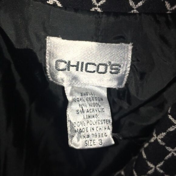 Chicos 3/L black and white dark academia blazer - Picture 3 of 3